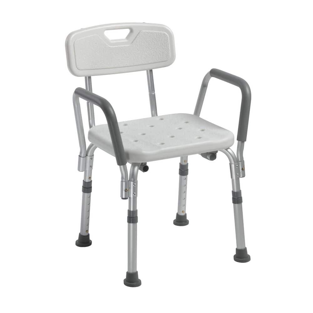 Wudkey 18 in. W Adjustable Height with Back & Padded Arms Aluminum Shower Chair in White (1)