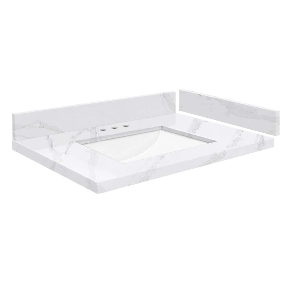 Transolid Silestone 43 in. W 22.25 in. D Quartz White Rectangular Single Sink Vanity Top (1)
