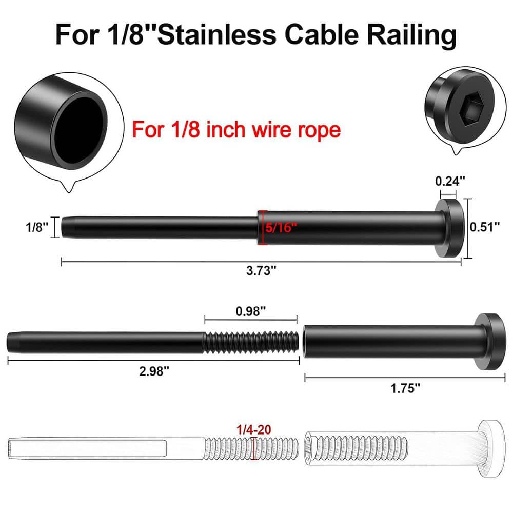 Afoxsos Black Stainless Steel Invisible Cable Railing Kits for Wood/Metal Posts with Swage Stud End (30-Pack) (2)