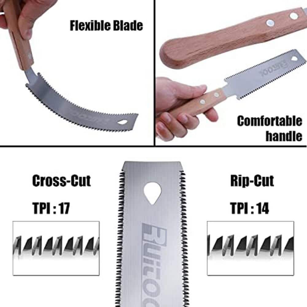Unbranded 6 in. SK5 Steel Double-Edge Pull Saw Woodworking Hand Saw with Flexible Blade Beech Handle for Carpentry (1-Pack) (2)