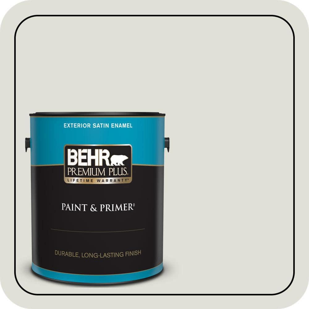 BEHR PREMIUM PLUS 1 gal. #N370-1 Roadster White Satin Enamel Exterior Paint & Primer