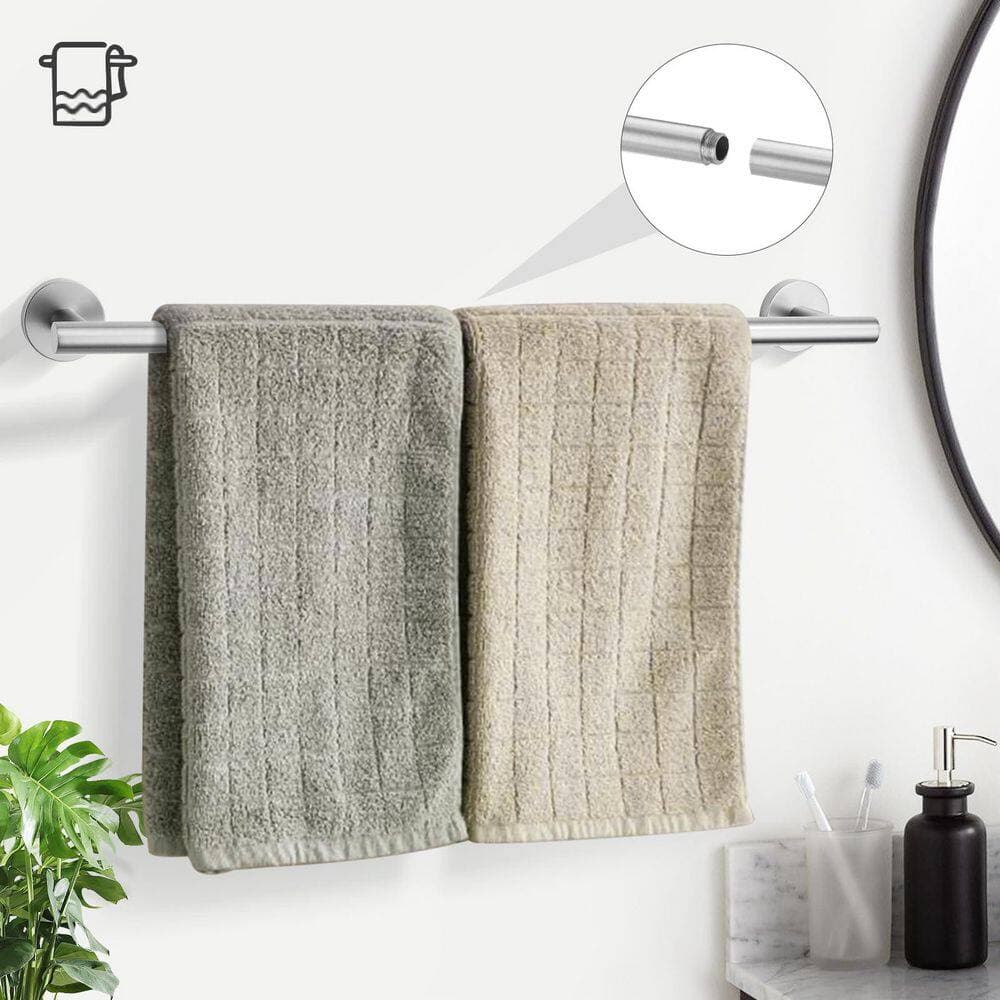 KHKFY 5-Piece Brushed Stainless Steel Bathroom Hardware Set with 24 Inch Towel Bar, Towel Ring, Paper Holder and Robe Hooks (2)