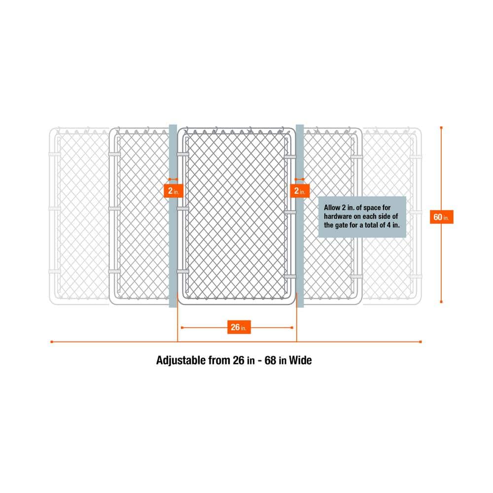 Everbilt 6 ft. W. 5 ft. H Galvanized Steel Chain Link Fence Expandable Gate Kit Actual Gate Width: 26 in. to 68 (2)