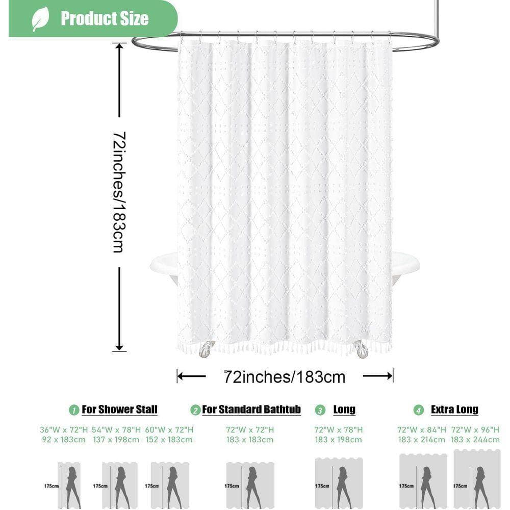 JFVKAF White Fabric Shower Curtain 72 x 72 Boho Tufted Geometric Striped Tassel for Bathroom Shabby Chic Modern Farmhouse (2)