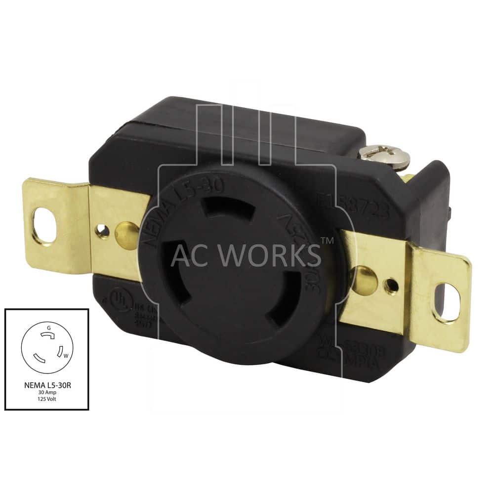 AC WORKS 30A, 125V, NEMA L5-30R Flush Mounting Locking Industrial Grade Outlet cULus (2)