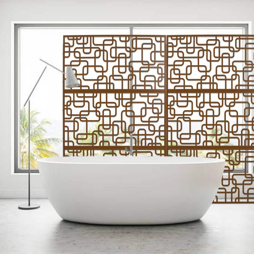 Zeus & Ruta 76 in. H Brown Steel Outdoor and Indoor Freestanding Privacy Screens for Deck, Balcony, Patio, Outside, Lawn and Garden (3)