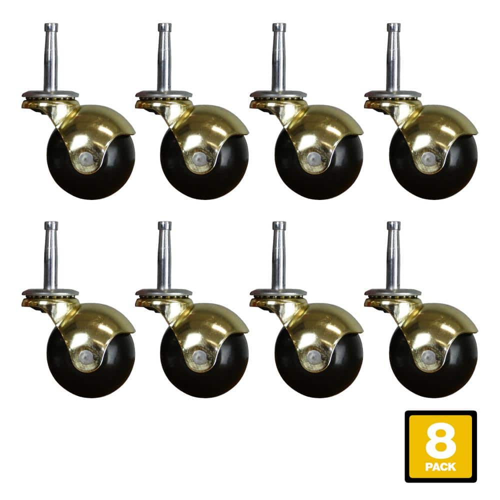 Everbilt 2 in. Black Rubber and Brass Hooded Ball Swivel Stem Casters with 80 lb. Load Rating 8 Pack