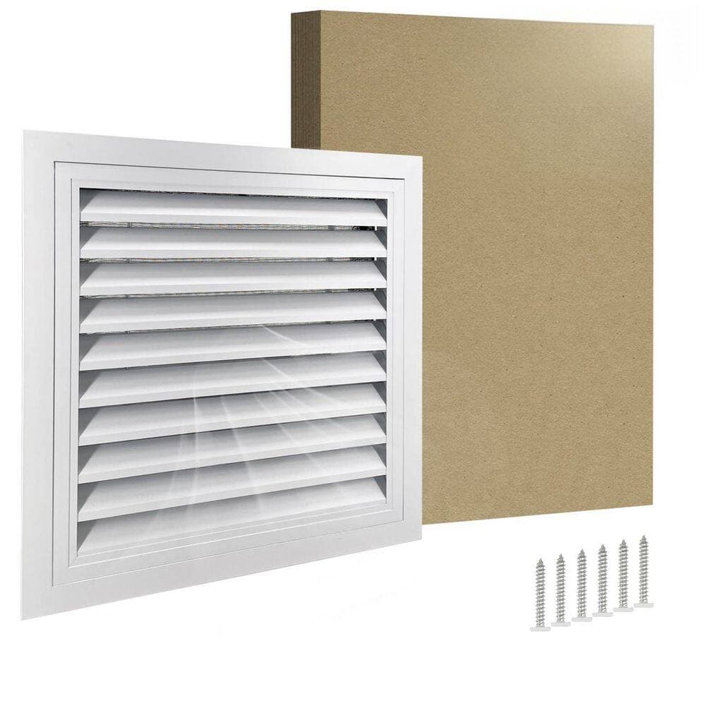 xinyoec Aluminum Alloy Gable Vents, Shed Vents, Removable Strainer, 180° Opening Angle, 17.3 in. W x 17.3 in. H, White (1)