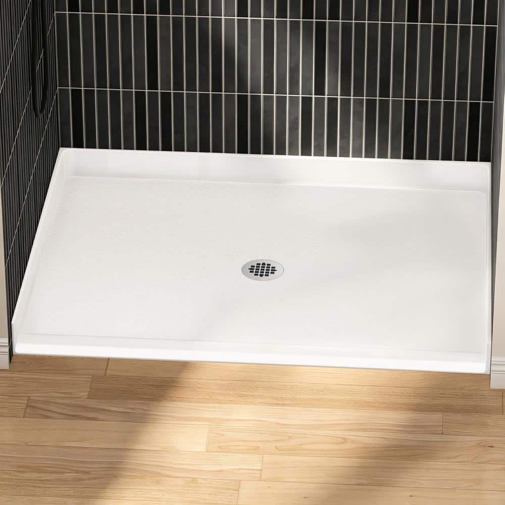 CRENRIDGE AVORA 48 in. L x 38 in. W Alcove Acrylic Shower Pan Base with Center Drain, Low Threshold, Slip-Resistant Floor in White (1)