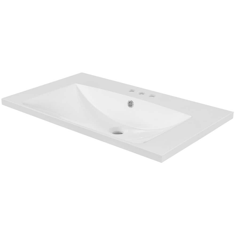 Satico 30.0 in. Drop-In Rectangular Vanity Top Bathroom Sink in White Ceramic with 3-Faucet Holes (1)