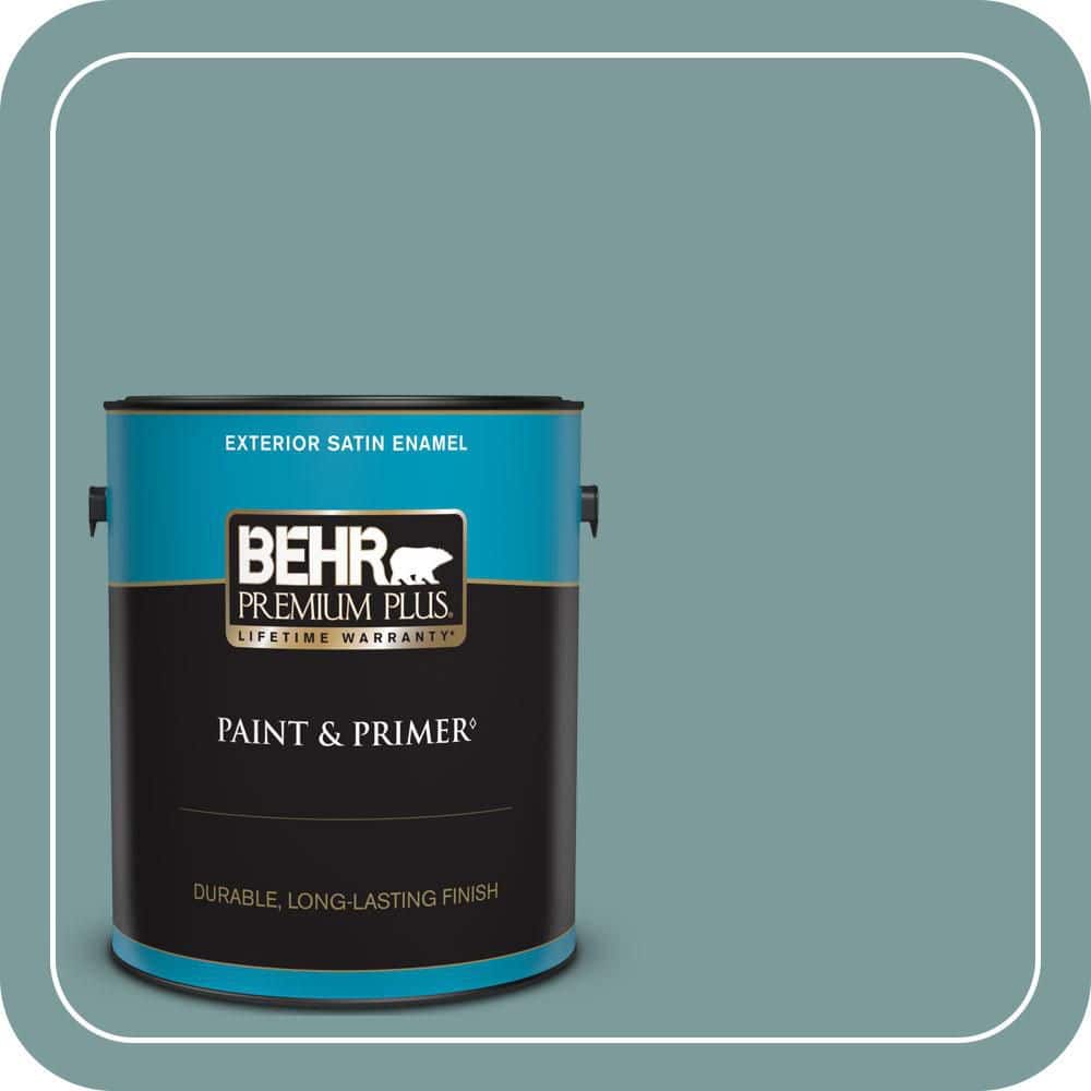BEHR PREMIUM PLUS 1 gal. #PMD-35 Blue Agave Satin Enamel Exterior Paint & Primer