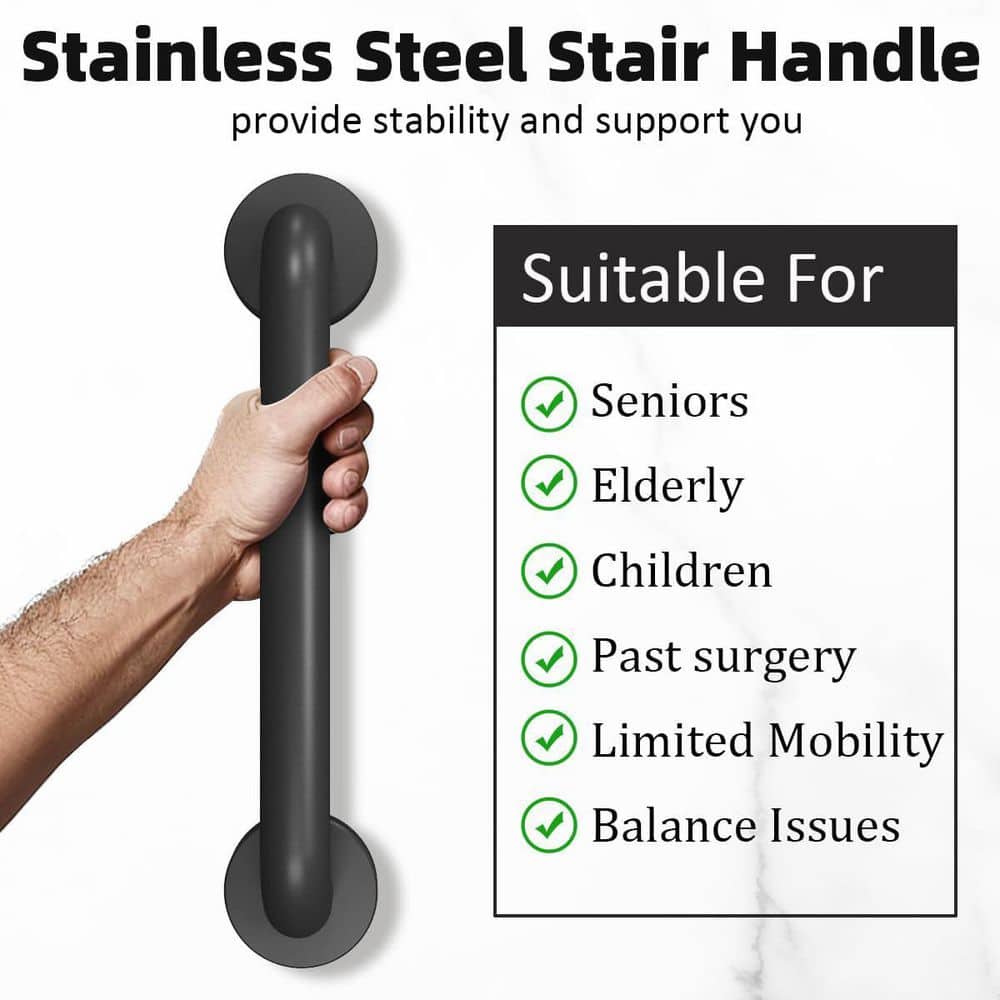 Unbranded 2 ft. Matte Black Metal Handrail Industrial Wall Mounted Safety Stair Bar Indoor Outdoor Deck Handle 1 Pack (3)