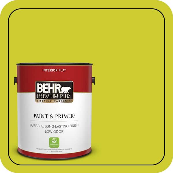 BEHR PREMIUM PLUS 1 gal. #S-G-400 Lime Pop Flat Low Odor Interior Paint & Primer (2)