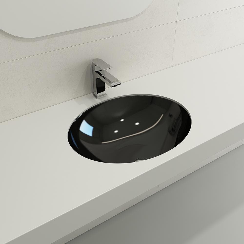 BOCCHI Parma 22 in. Undermount Fireclay Bathroom Sink in Black with Overflow