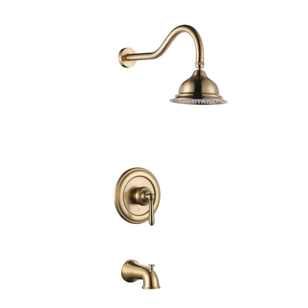 ARCORA Single Handle 1-Spray Shower Faucet 1.8 GPM with Brass Pressure Balance and Tub Spout, Brushed Gold (Valve Included) (1)