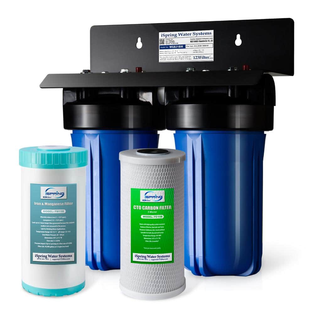 ISPRING Iron and Manganese Whole House Water Filter System, Also Reduces Chlorine, Sediments, Odors, 1 in. Inlet/Outlet