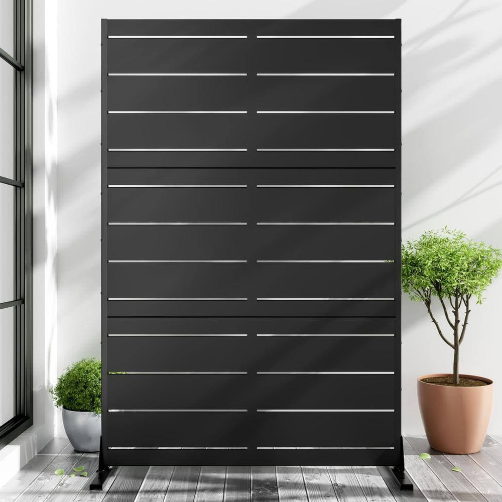 Lirago 72 in. x 47 in. Black Privacy Screen Galvanized Freestanding Panel (2)