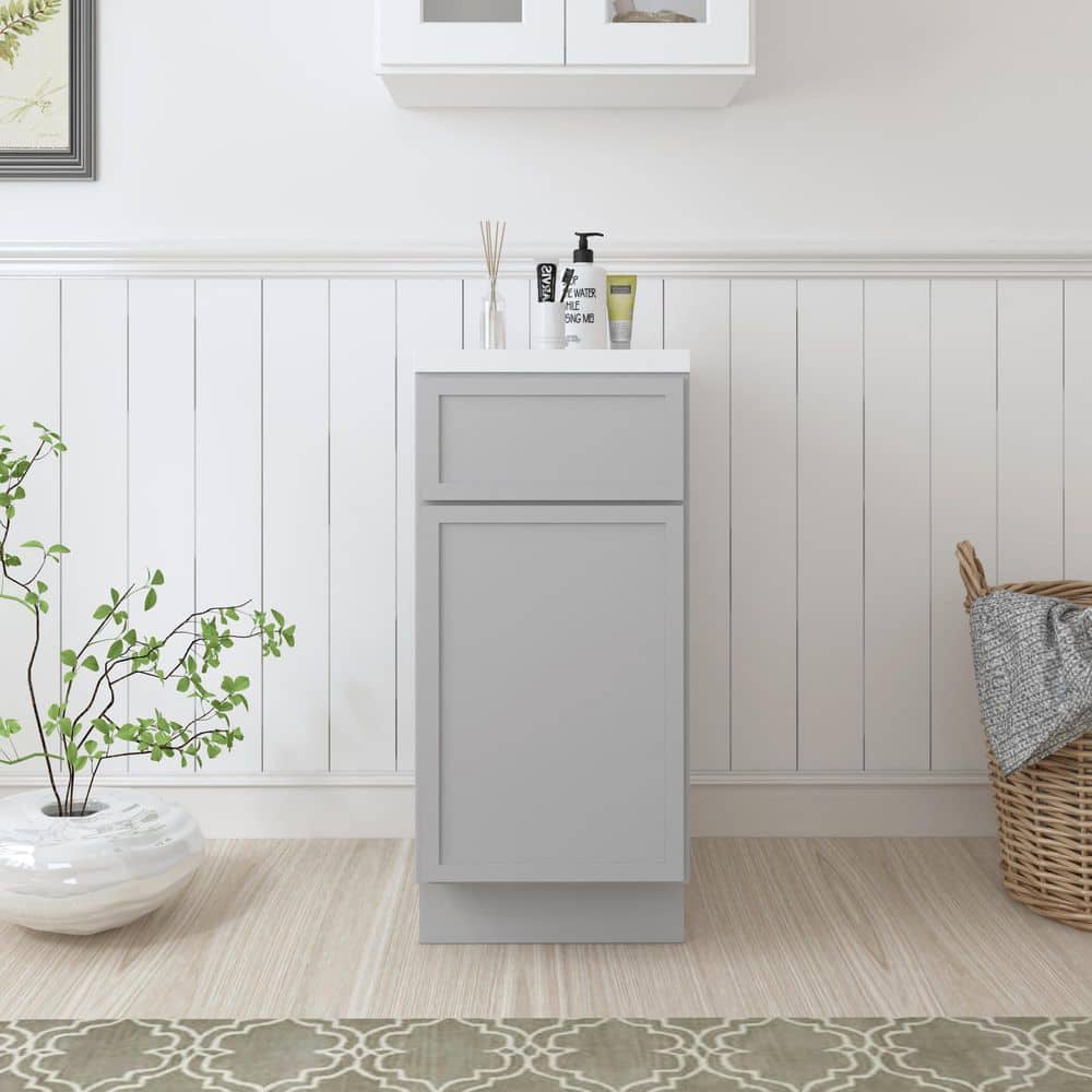 Vanity Art Colton 15 in. 1-Door and 1-Drawer Freestanding Shaker Bathroom Vanity Cabinet (No Top) in Gray — Unassembled (1)
