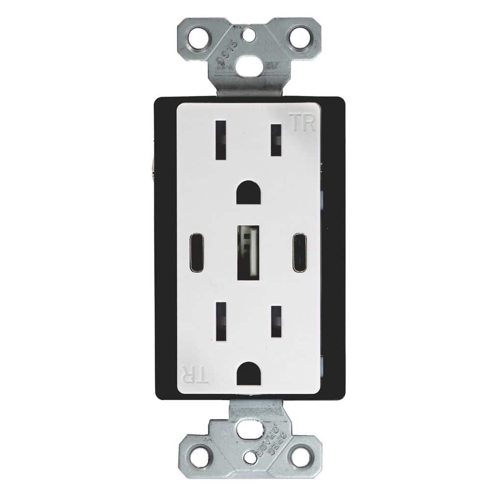 Faith USB Receptacle Outlet White, 15A 30W with 2 Type C, 1 Type A USB Charger