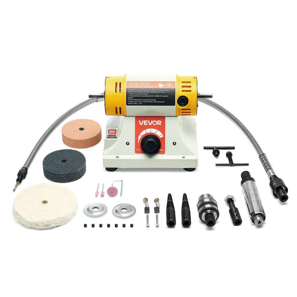 VEVOR Bench Buffer Polisher, 1/2HP Polishing Buffing Machine, 0 to 8000RPM Benchtop Polisher Grinder with 4 in. Cloth Wheel (1)