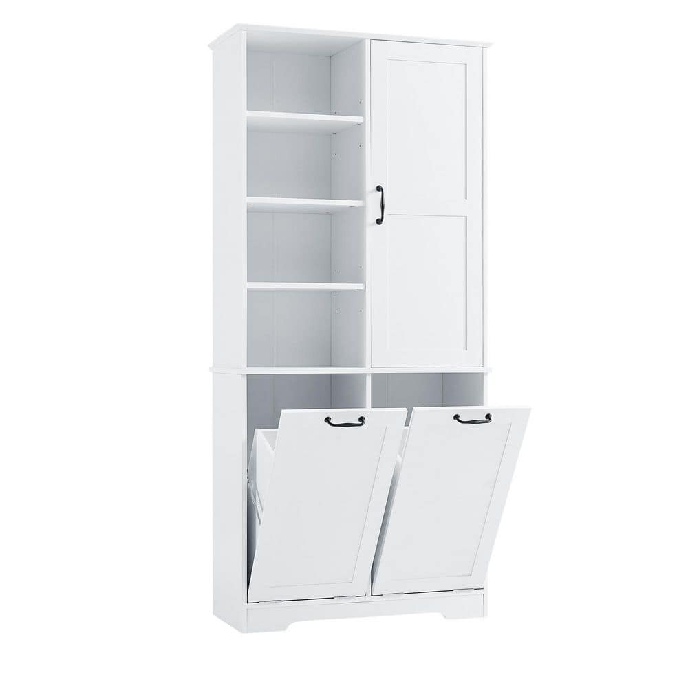 YSQCAR 31 in. W x 14 in. D x 68 in. H White MDF Freestanding Linen Cabinet with 2-Doors and Drawers, Adjustable Shelf (1)