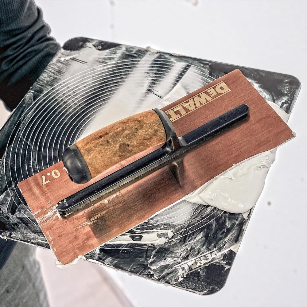 DEWALT 4.75 in. x 12 in. Gold Stainless Steel Flat Trowel with Leather Handle (3)