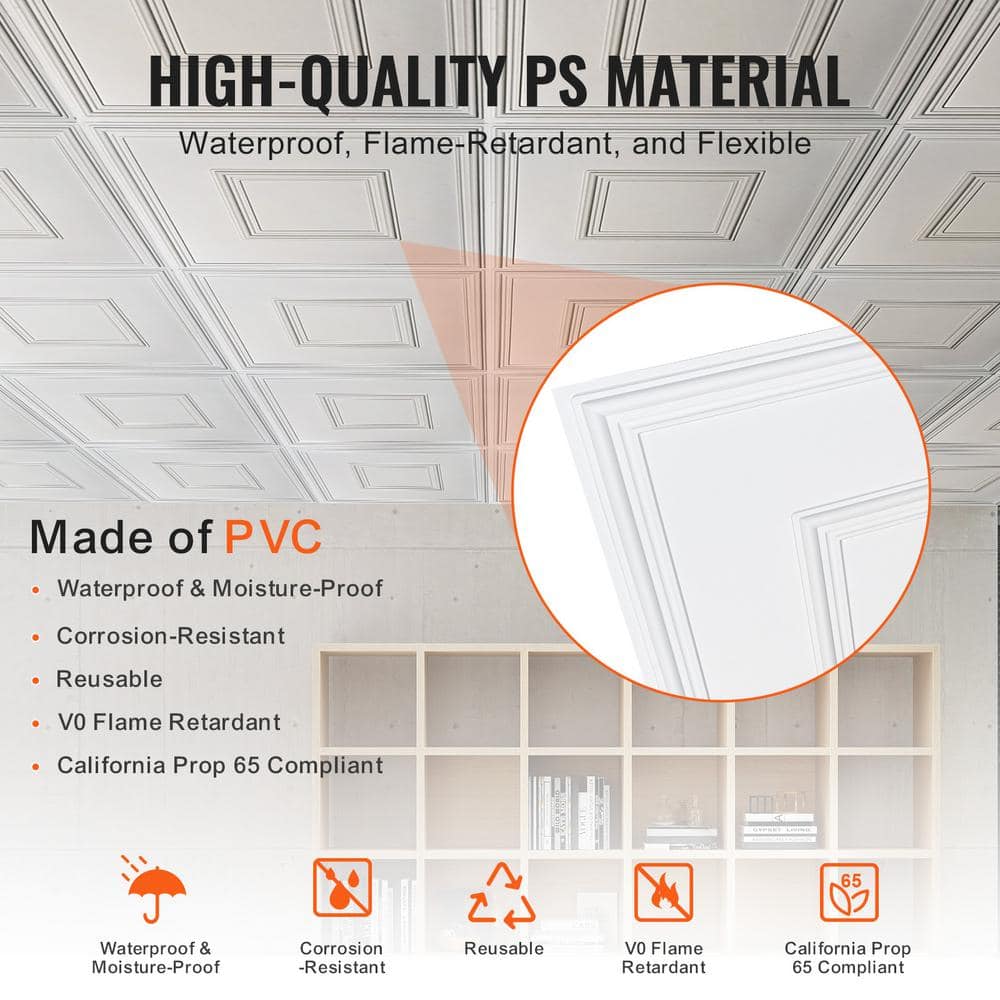 VEVOR Ceiling Tiles, 12-Pack 24 in. x 24 in., Drop Ceiling Tiles Premium PVC Sheet (48 sq. ft.) (3)