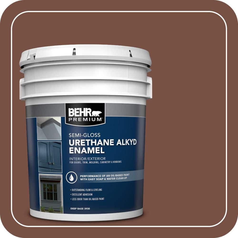 BEHR PREMIUM 5 gal. #S190-7 Toasted Pecan Urethane Alkyd Semi-Gloss Enamel Interior/Exterior Paint