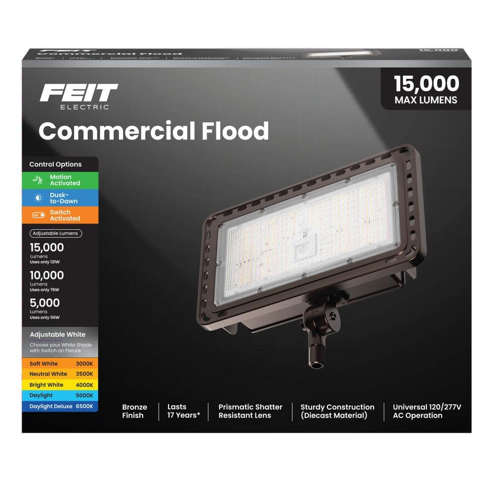 Feit Electric 15000 Lumen Select Integrated LED Selectable 5CCT Bronze Dusk to Dawn or Motion Commercial Ground/Wall Flood Light (4)