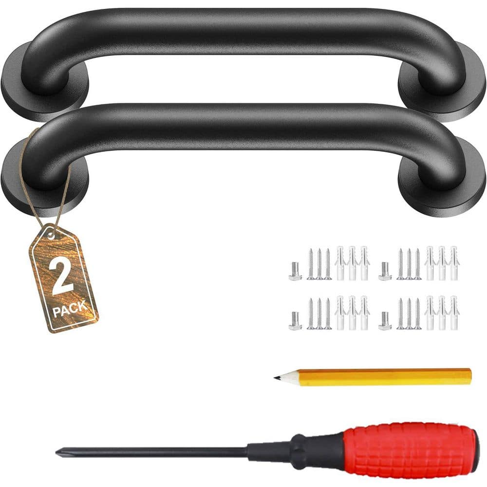 Afoxsos 12 in. Matte Black 304-Stainless Steel Safety Grab Bar for Stairs Garage Basement Bathroom Porch Steps 2-Pack (1)