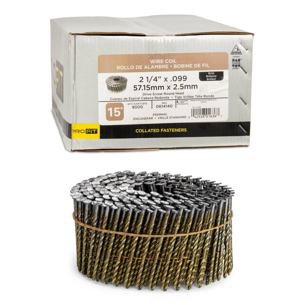 PRO-FIT 2-1/4 in. x 0.099 15° Bright Finish Screw Shank Plastic Strip Framing Nails (9000-Per Box)