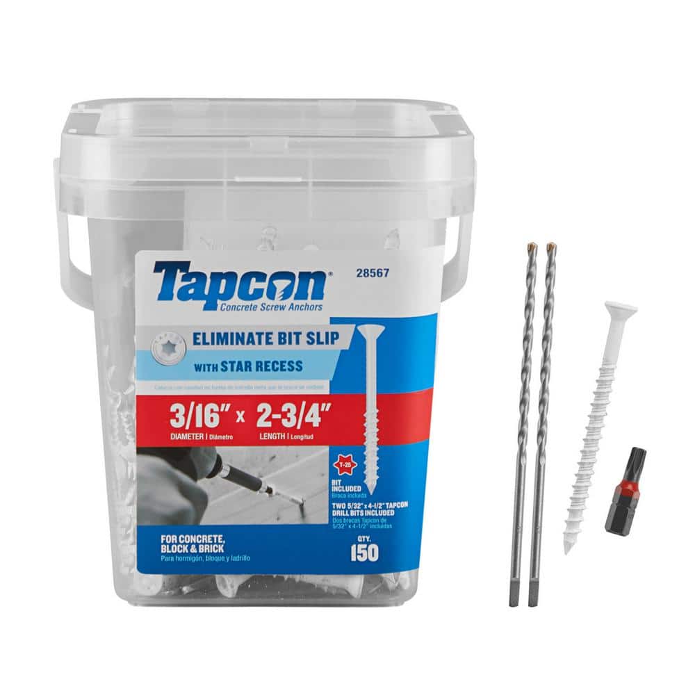 Tapcon 3/16 in. x 2-3/4 in. White Ultrashield Star-Flat-Head Concrete Anchors (150-Piece)