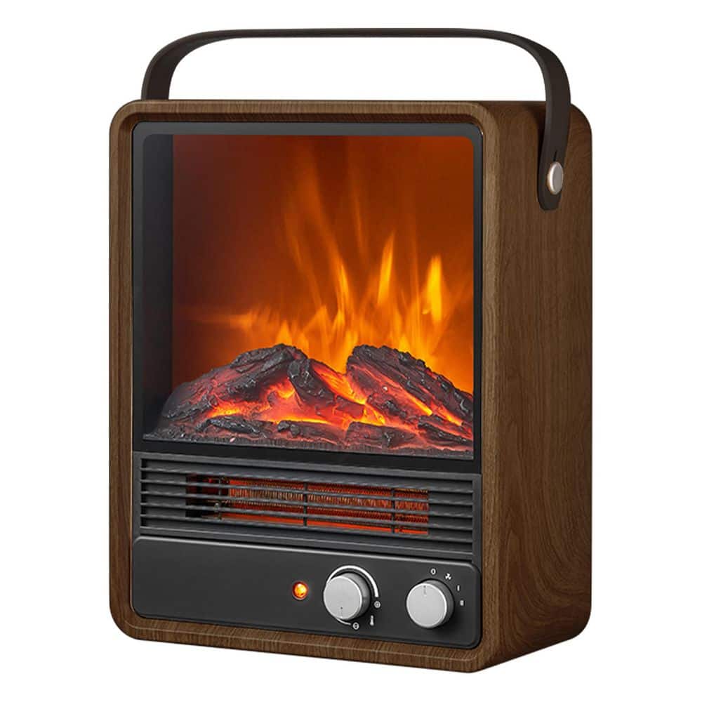 Unbranded 1500-Watt Brown Indoor Electric Space Heater Portable Fireplace with 3D Realistic Flame Crackling Sound Safety