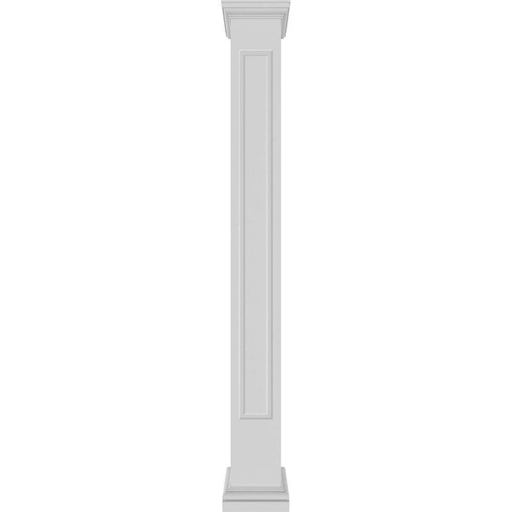 Ekena Millwork 9-5/8 in. x 10 ft. Premium Square Non-Tapered, Raised Panel PVC Column Wrap Kit, Tuscan Capital and Base (2)