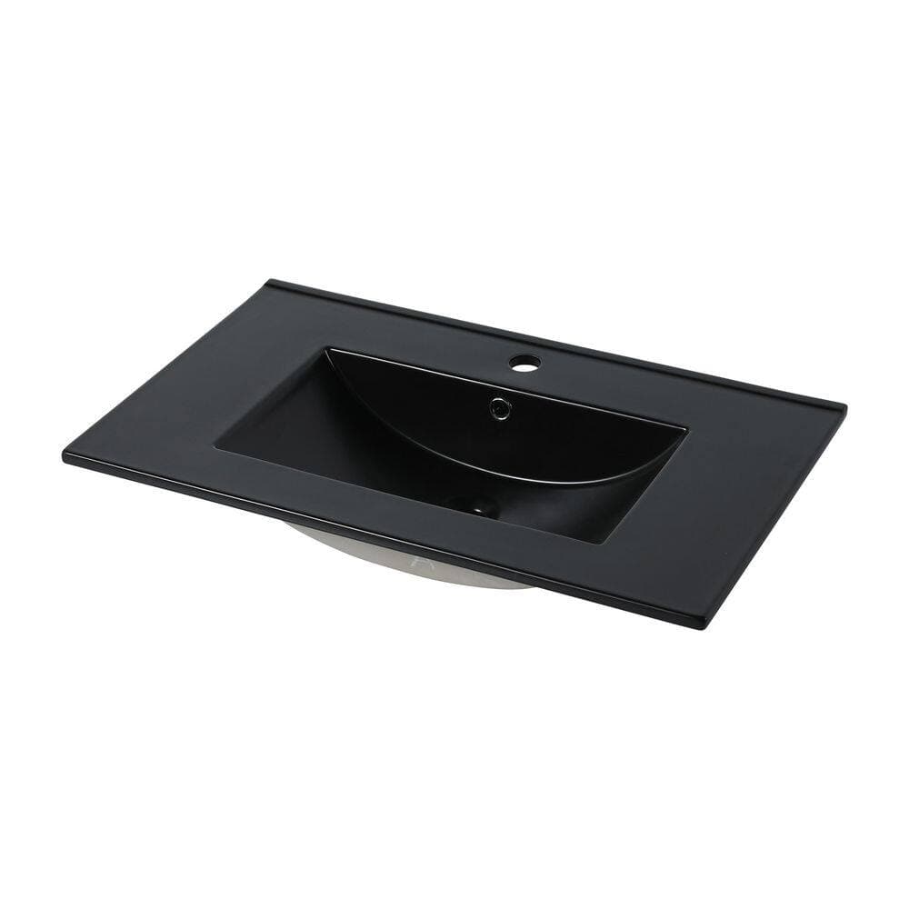 LIVACA 30 in. x 18.3 in. Drop-In Ceramic Bathroom Sink in Black with Integrated Bowl Durable Construction (2)