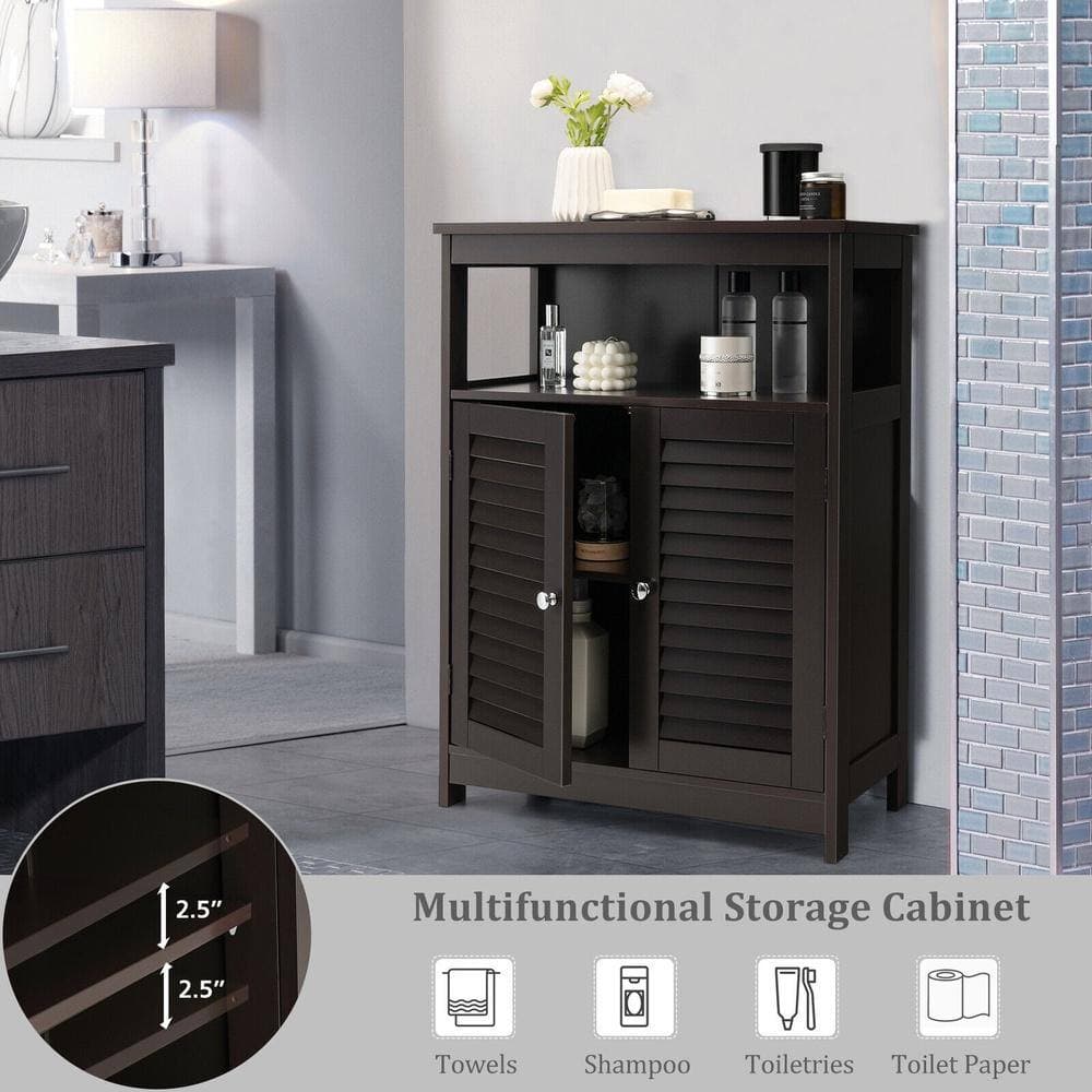 HONGGE Freestanding Bathroom Storage Cabinet with Double Shutter Doors Adjustable Shelf and Anti-Tipping Device (2)
