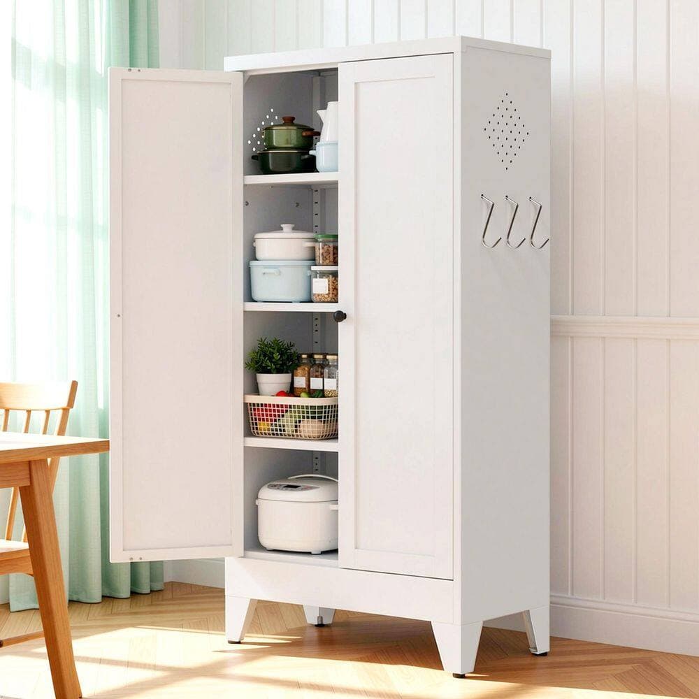 Ximuprmy 23.7 in. W x 11.9 in. D x 47.3 in. H in White Metal Freestanding Linen Cabinet with Magnetic Doors, and Anti-Tip Kit (3)