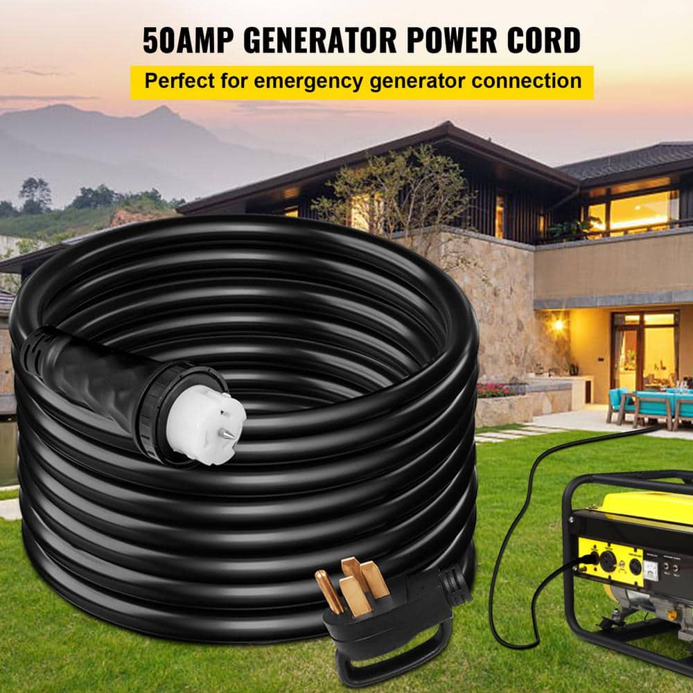 VEVOR 15 ft. 6/3 plus 8/1 Extension Cord Indoor/Outdoor Generator Power Cord STW 50 Amp 4-Prong UL with Twist Lock Connectors (2)