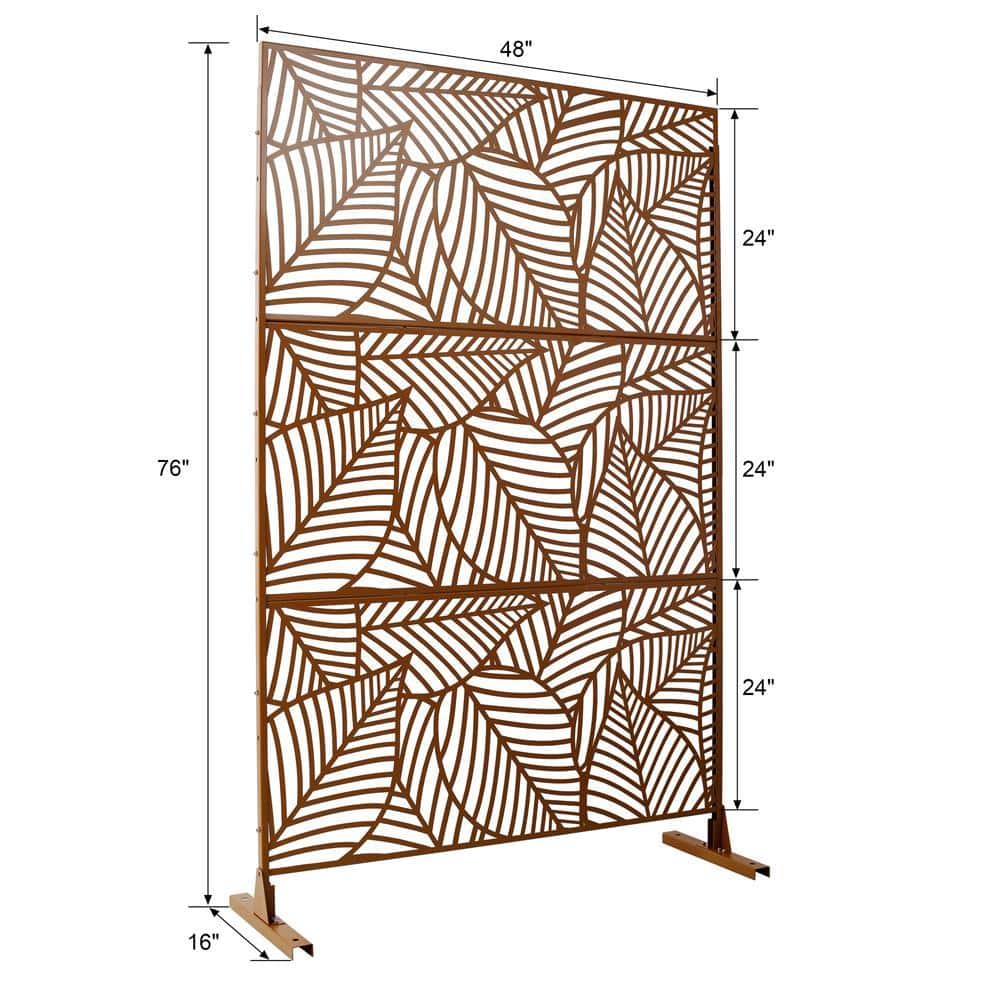Kahomvis 6.3 ft. x 4 ft. Brown Outdoor Steel Decorative Privacy Screen, Indoor Metal Privacy Fence Panel (2)