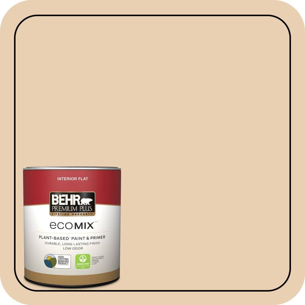 BEHR PREMIUM PLUS 1 qt. #S290-2 White Bean Hummus Flat EcoMix Plant-Based Interior Paint & Primer (1)