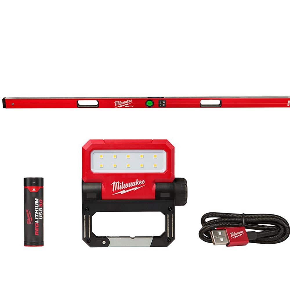 Milwaukee 72 in. REDSTICK Digital Box Level with Pin-Point Measurement Technology and 550 Lumens LED Rechargeable Flood Light (1)