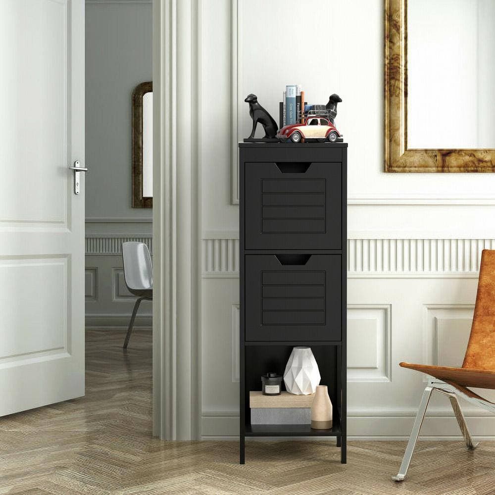 FORCLOVER 12 in. W x 12 in. D x 35 in. H Black Wood Storage Freestanding Bathroom Linen Cabinet with Drawers in Black (2)