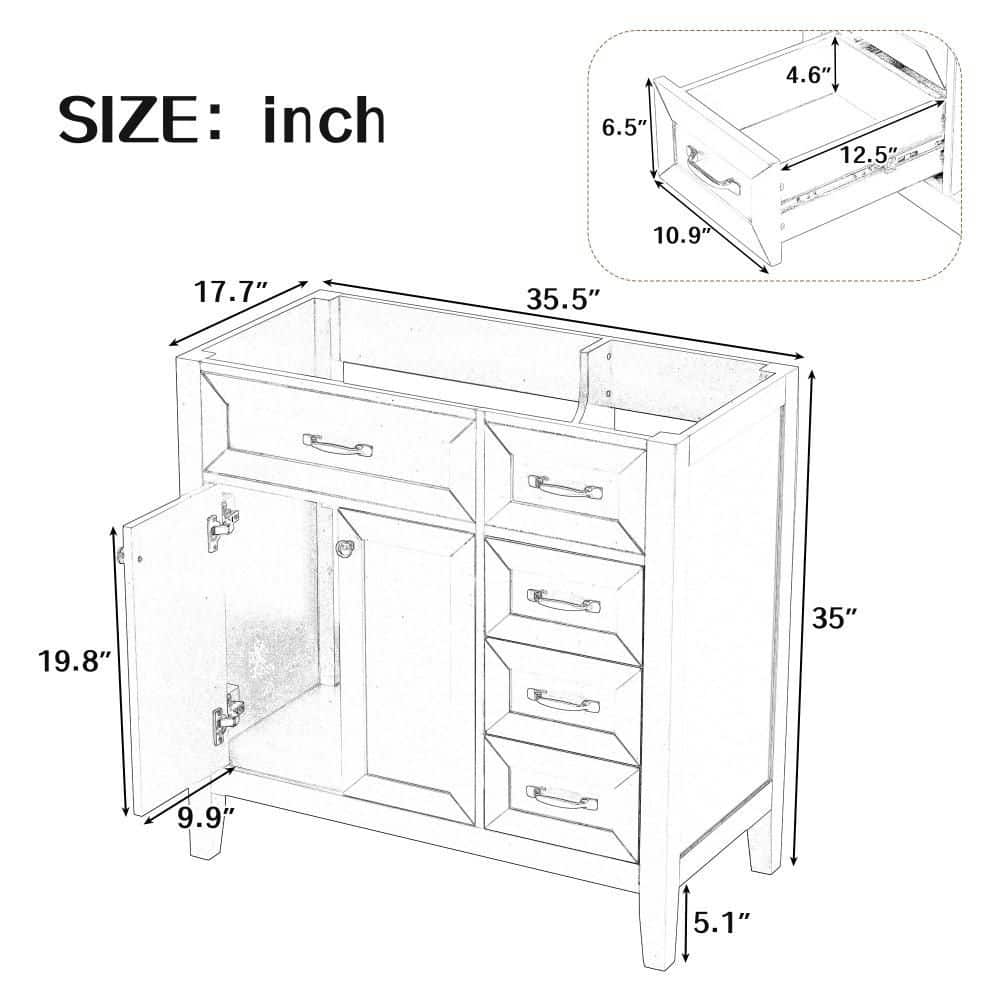 CASAINC 35.5 in. W 17.7 in. D 35 in. H Bath Vanity Cabinet without Top with 2 Doors and 3 Drawers (2)