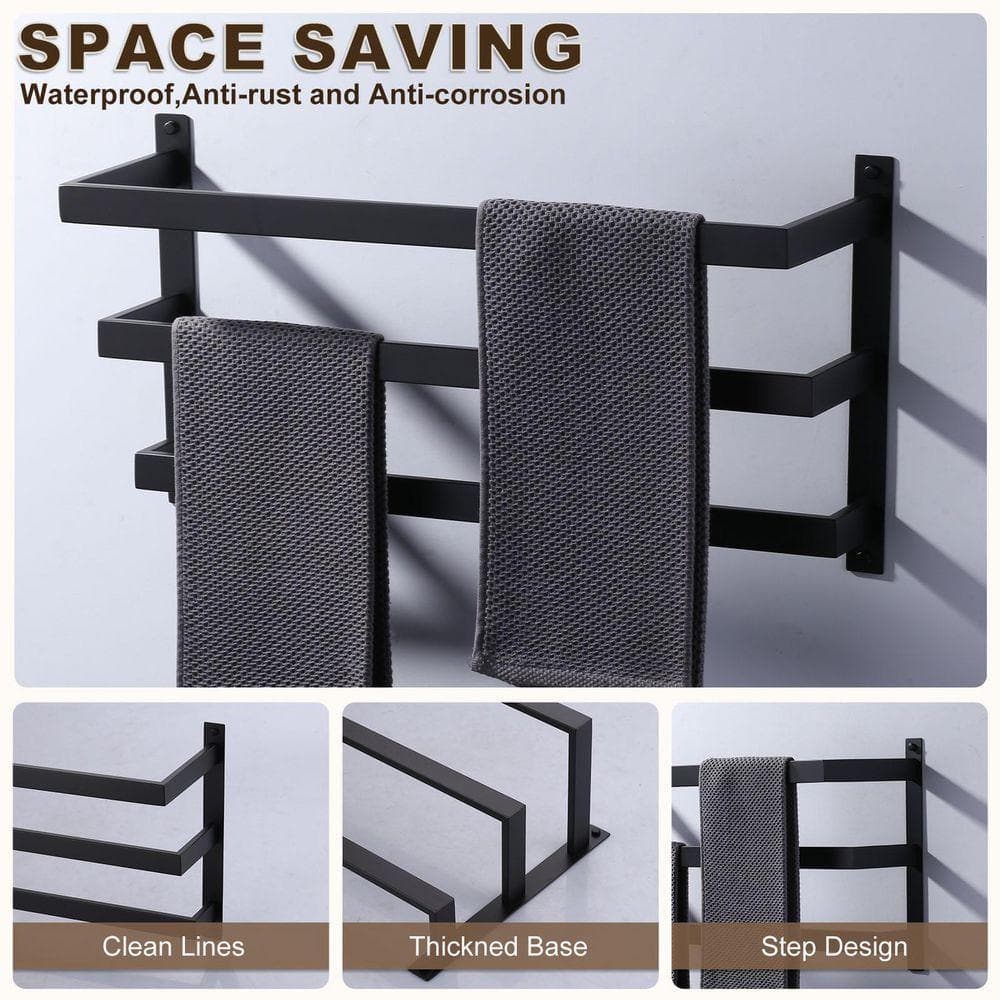 AVITAS 24 in. Wall Mount Stainless Steel 3-Tier Bathroom Towel Rack Towel Rod Holder in Matte Black (3)