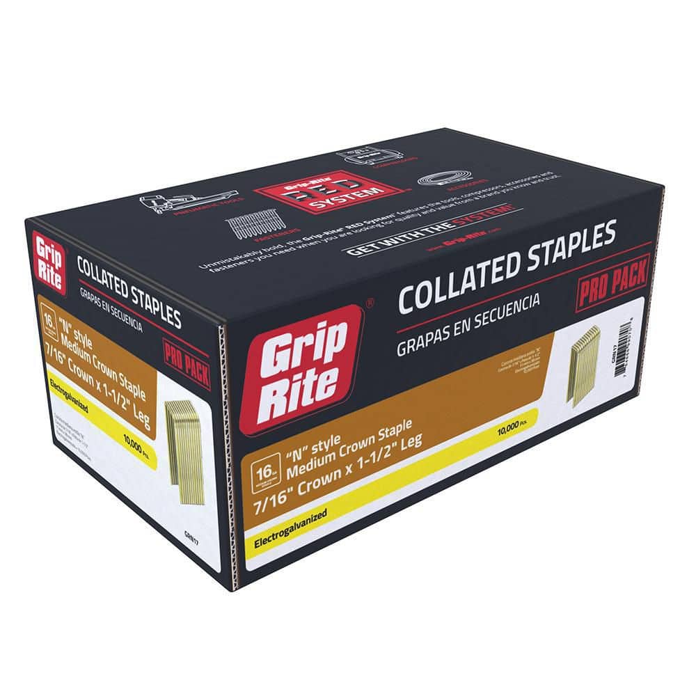 Grip-Rite 7/16 in. x 1-1/2 in. 16-Gauge Electrogalvanized N-Style Medium Crown Staples 10000 per Box (3)