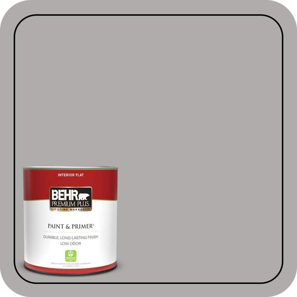 BEHR PREMIUM PLUS 1 qt. #N520-3 Flannel Gray Flat Low Odor Interior Paint & Primer