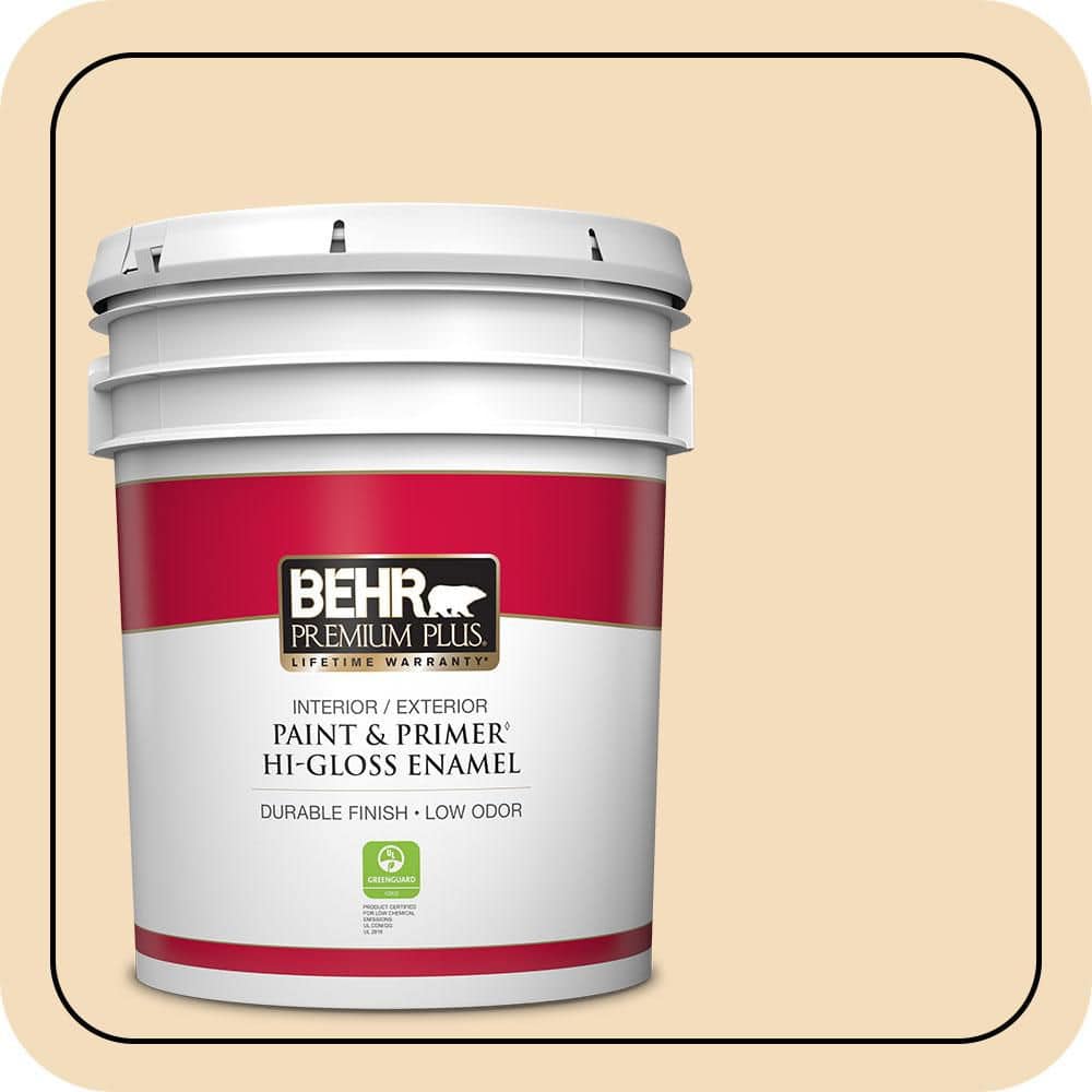 BEHR PREMIUM PLUS 5 gal. #YL-W01 Spinning Silk Hi-Gloss Enamel Interior/Exterior Paint & Primer