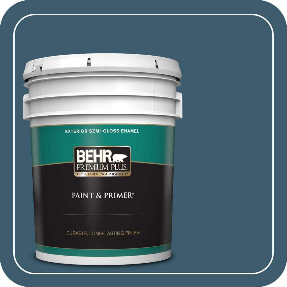 BEHR PREMIUM PLUS 5 gal. #550F-7 Blue Spell Semi-Gloss Enamel Exterior Paint & Primer
