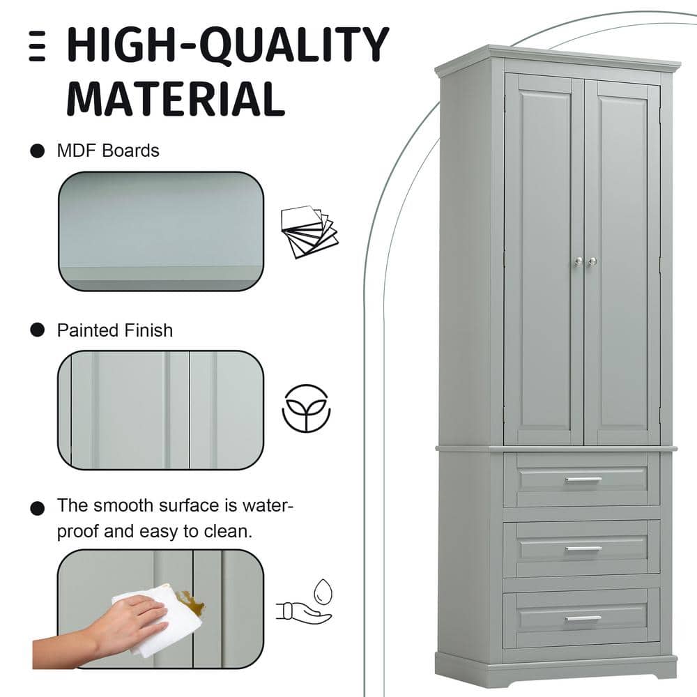 Lycvki 24 in. W 15.7 in. D 70 in. H Linen Cabinet with Drawers and Adjustable Shelf for Bathroom/Office (3)