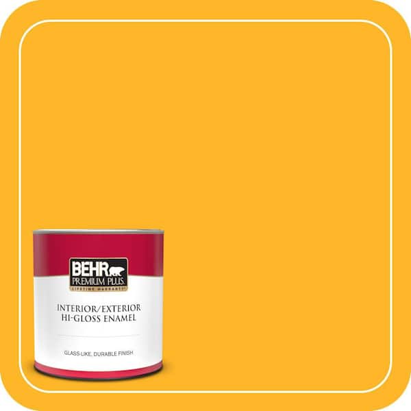 BEHR PREMIUM PLUS 1 qt. #P260-7 Extreme Yellow Hi-Gloss Enamel Interior/Exterior Paint & Primer (2)